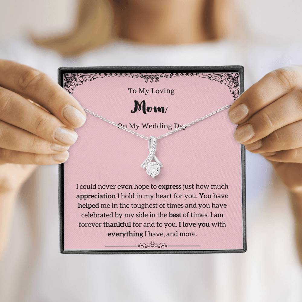 To My Mom on My Wedding Day Petite Ribbon Necklace