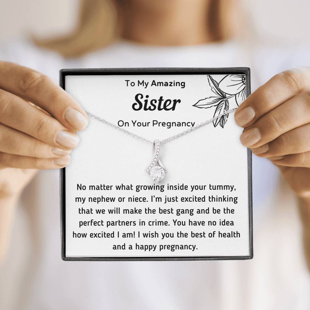 To My Amazing Sister On Your Pregnancy Ribbon Necklace