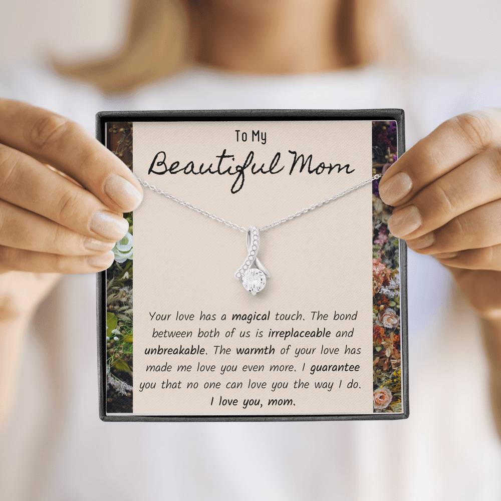 To My Beautiful Mom Petite Ribbon Necklace