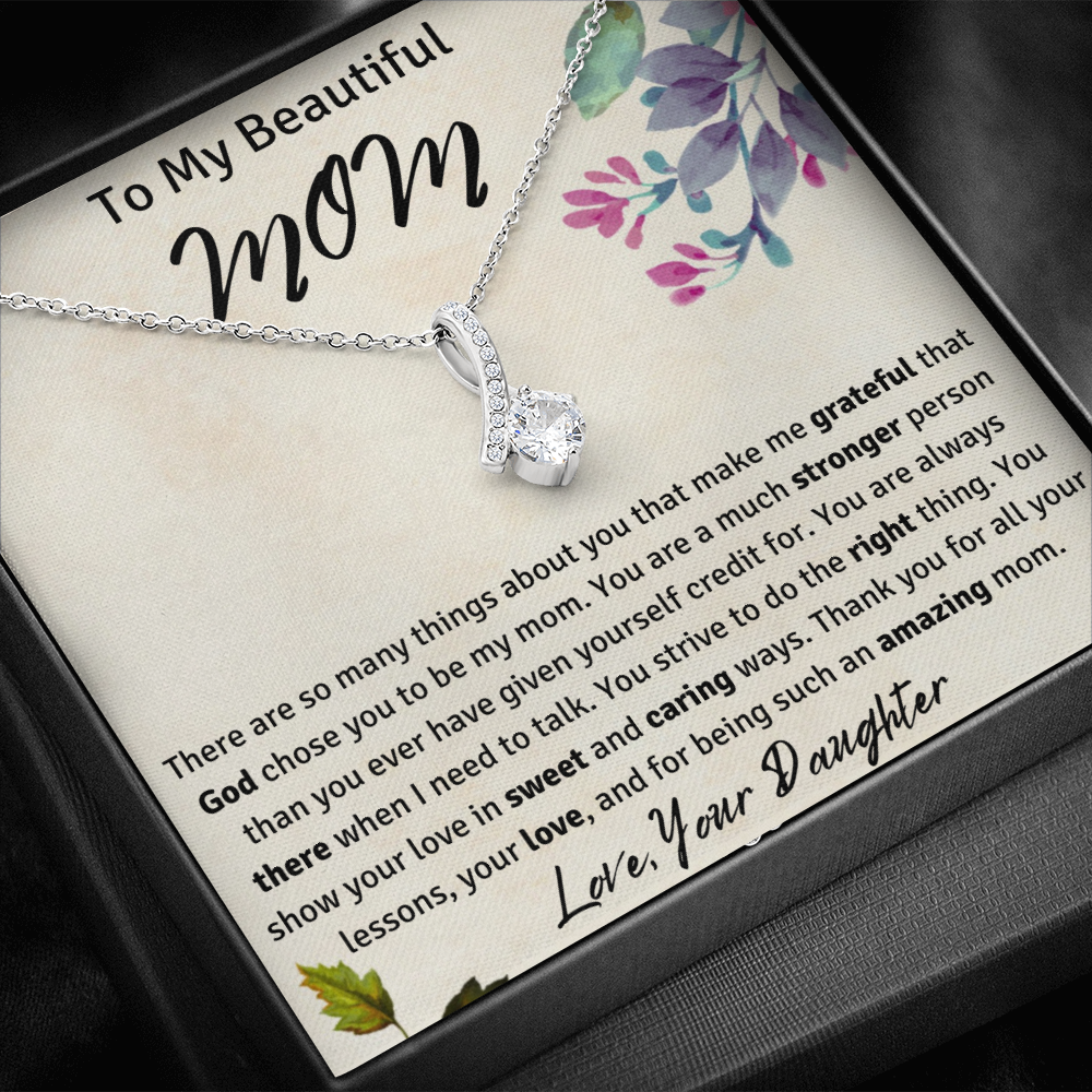 To My Beautiful Mom from Your Daughter Ribbon Necklace