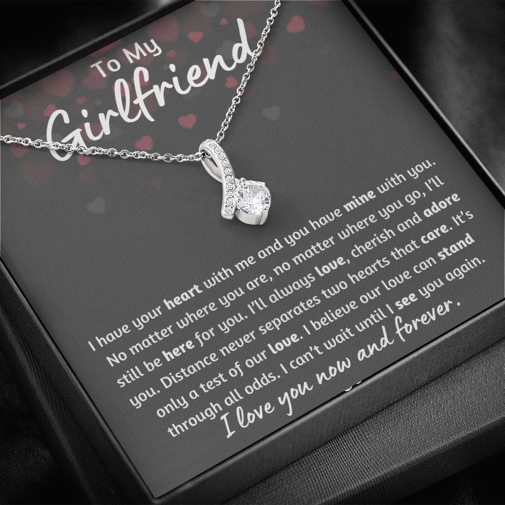 To My Girlfriend Heart Ribbon Necklace