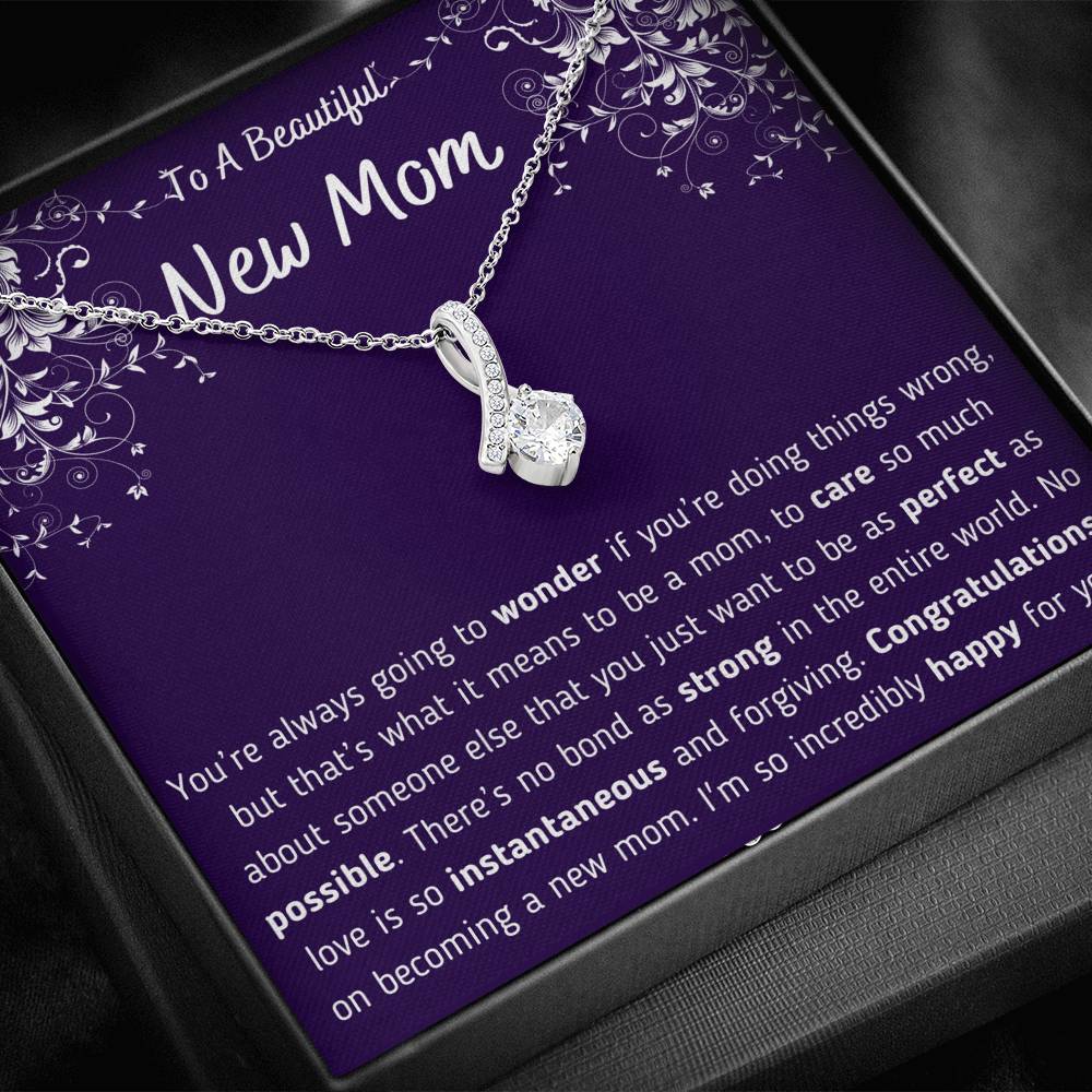 To A Beautiful New Mom Ribbon Necklace