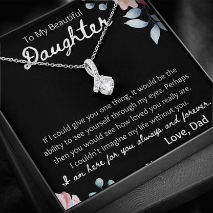 To My Beautiful Daughter Petite Ribbon Necklace