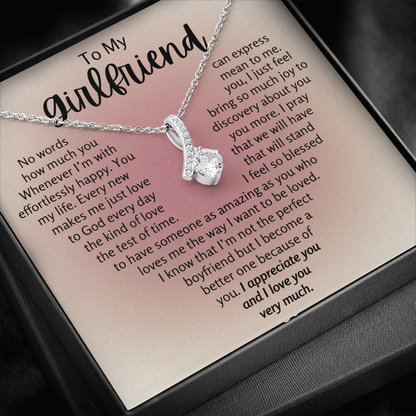 To My Girlfriend Heart Ribbon Necklace