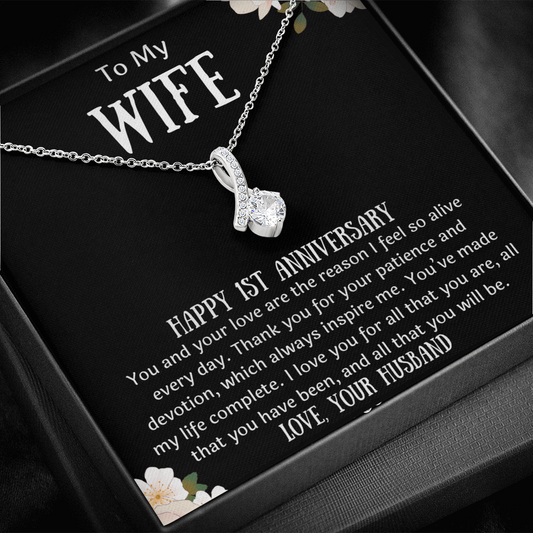 To My Wife 1st Anniversary Ribbon Necklace