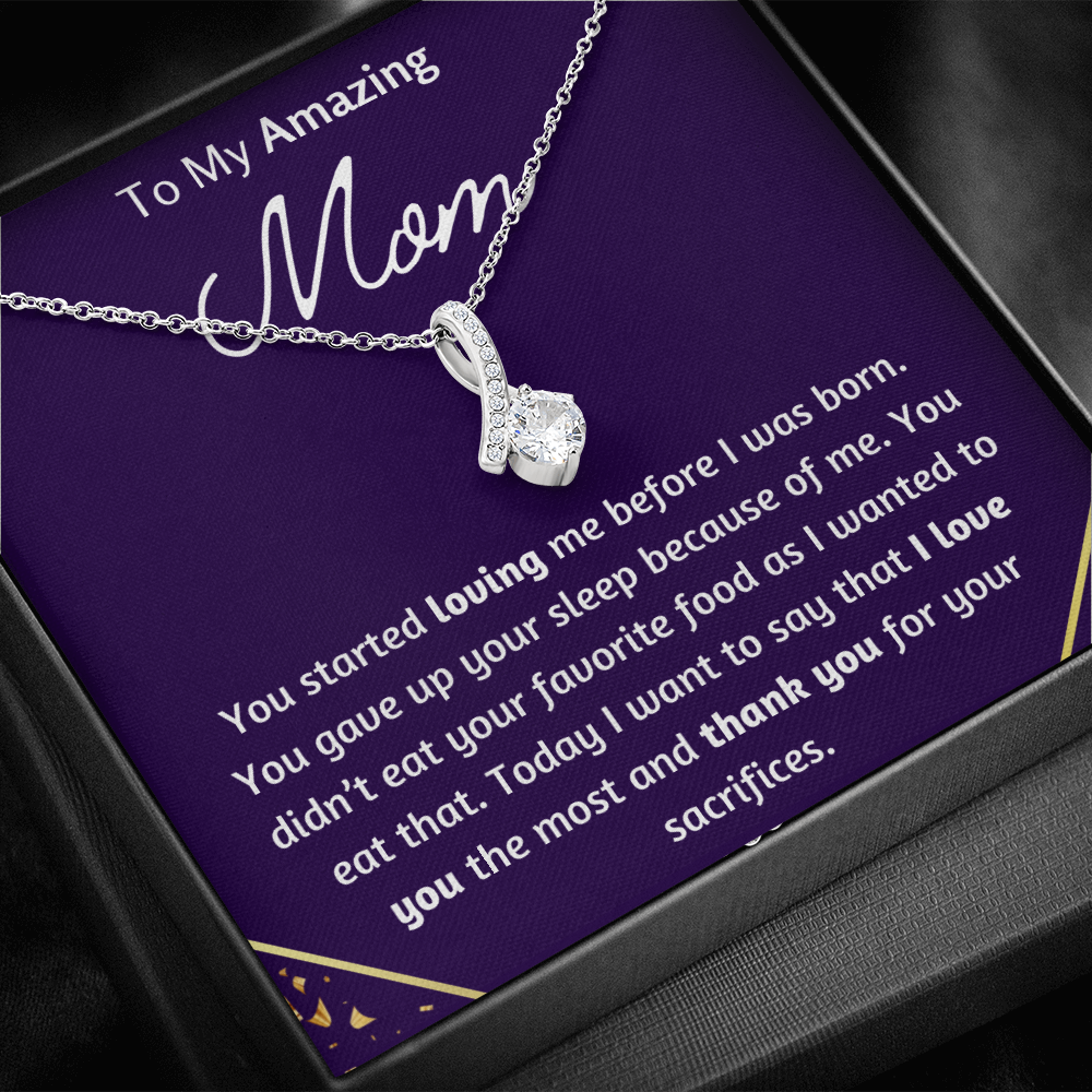 To My Amazing Mom Petite Ribbon Necklace