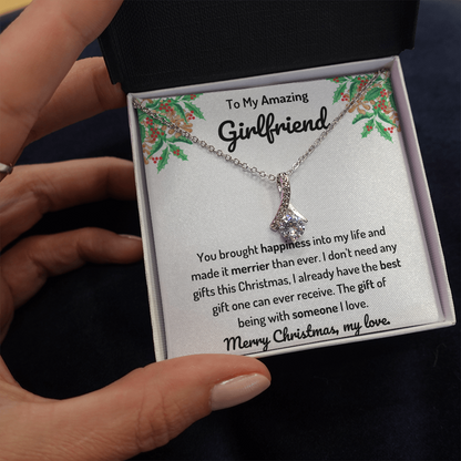 To My Girlfriend Ribbon Merry Christmas Necklace