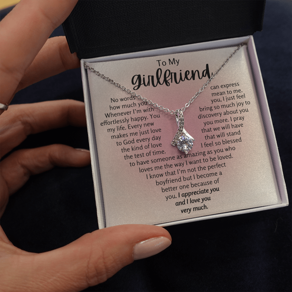 To My Girlfriend Heart Ribbon Necklace