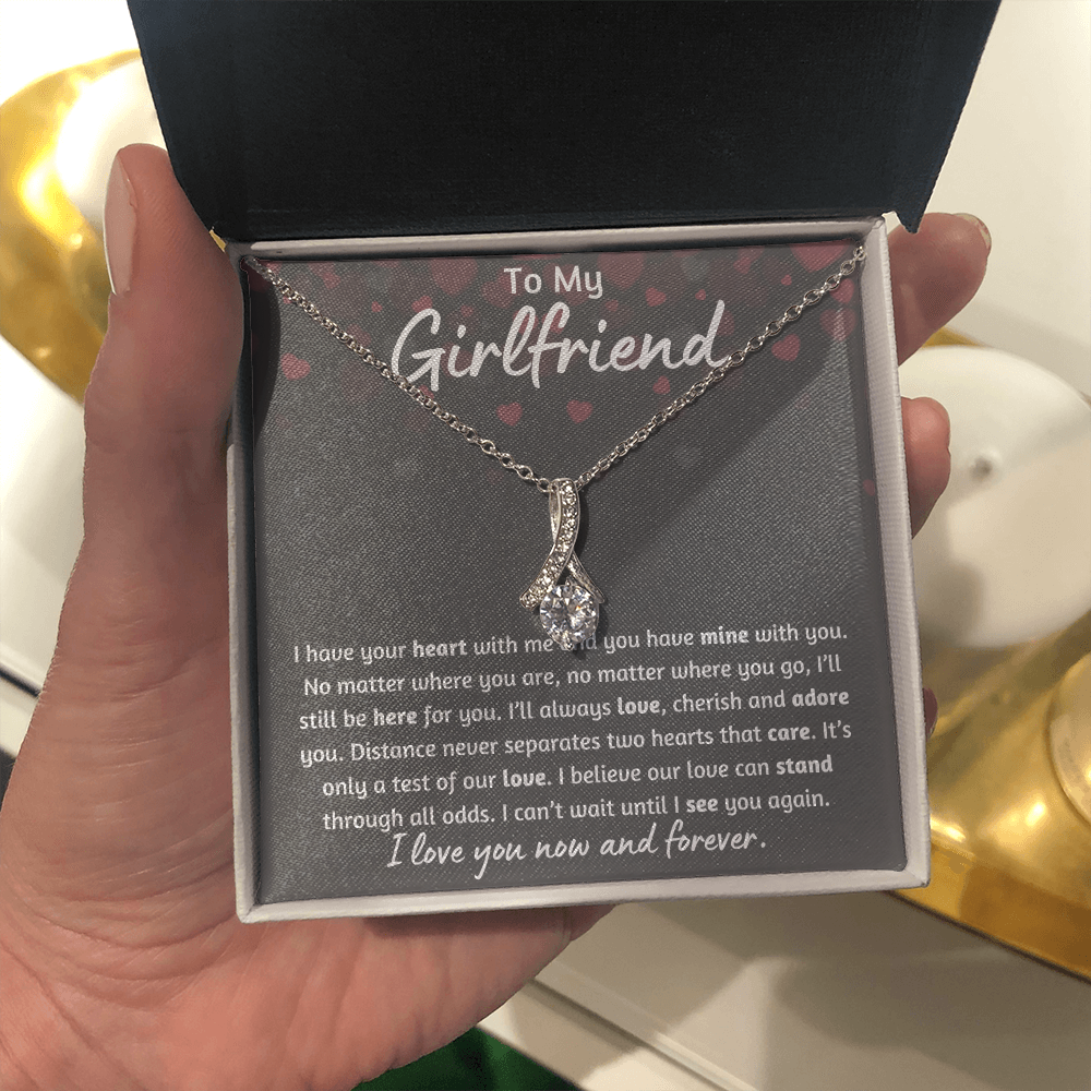 To My Girlfriend Heart Ribbon Necklace