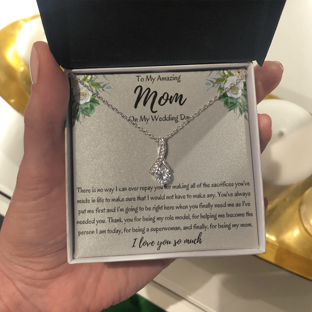 To My Amazing Mom On My Wedding Day Ribbon Necklace