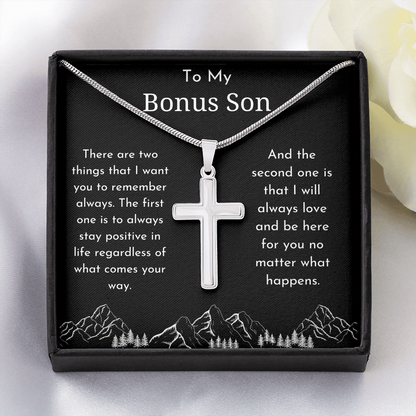 To My Bonus Son Cross Pendant Necklace