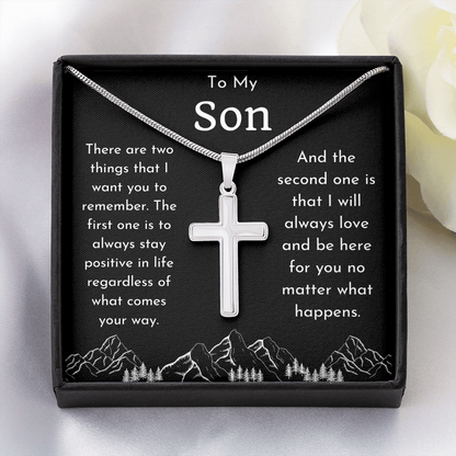 To My Son Cross Necklace with Mountains