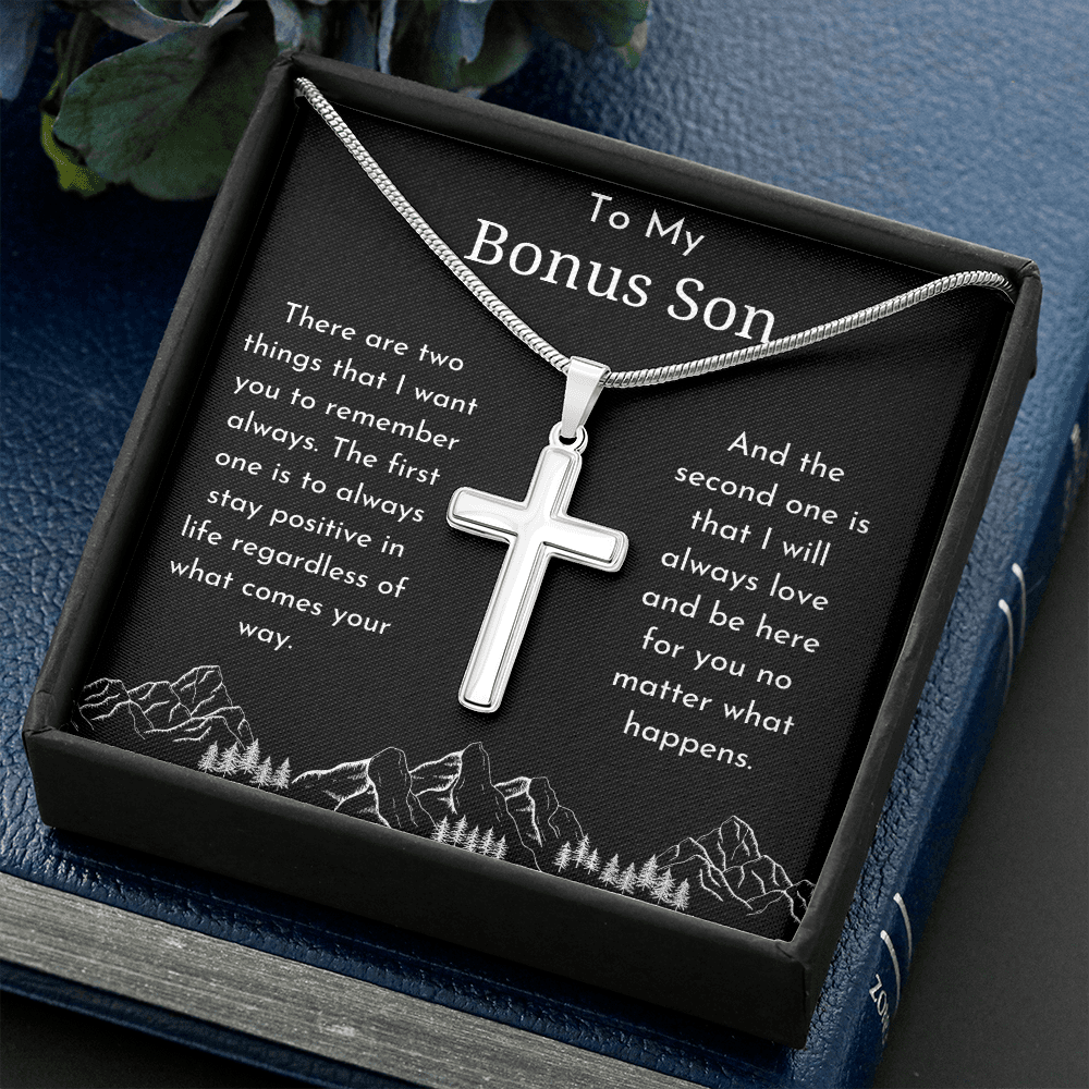 To My Bonus Son Cross Pendant Necklace