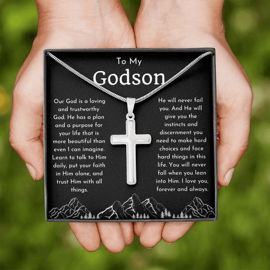 To My Godson Cross Necklace Gift