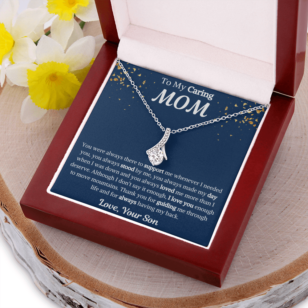 To My Caring Mom Ribbon Necklace from Son