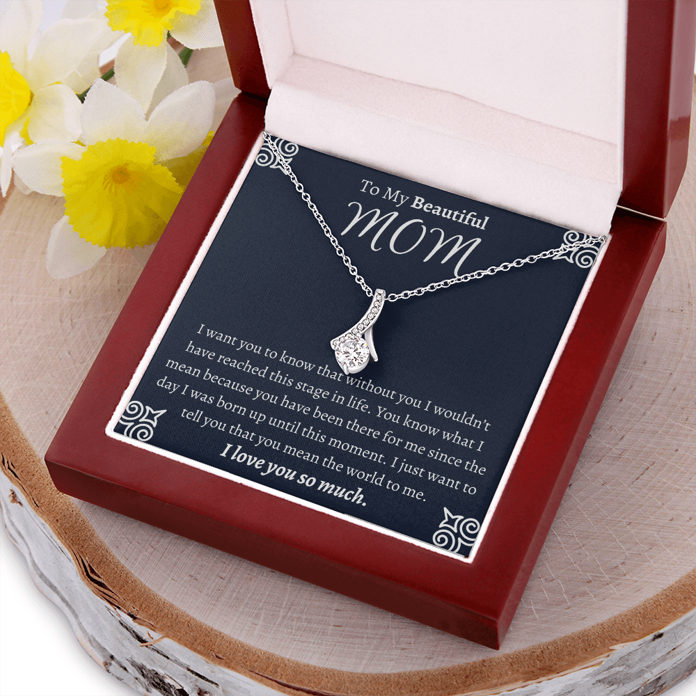 To My Beautiful Mom Ribbon Necklace