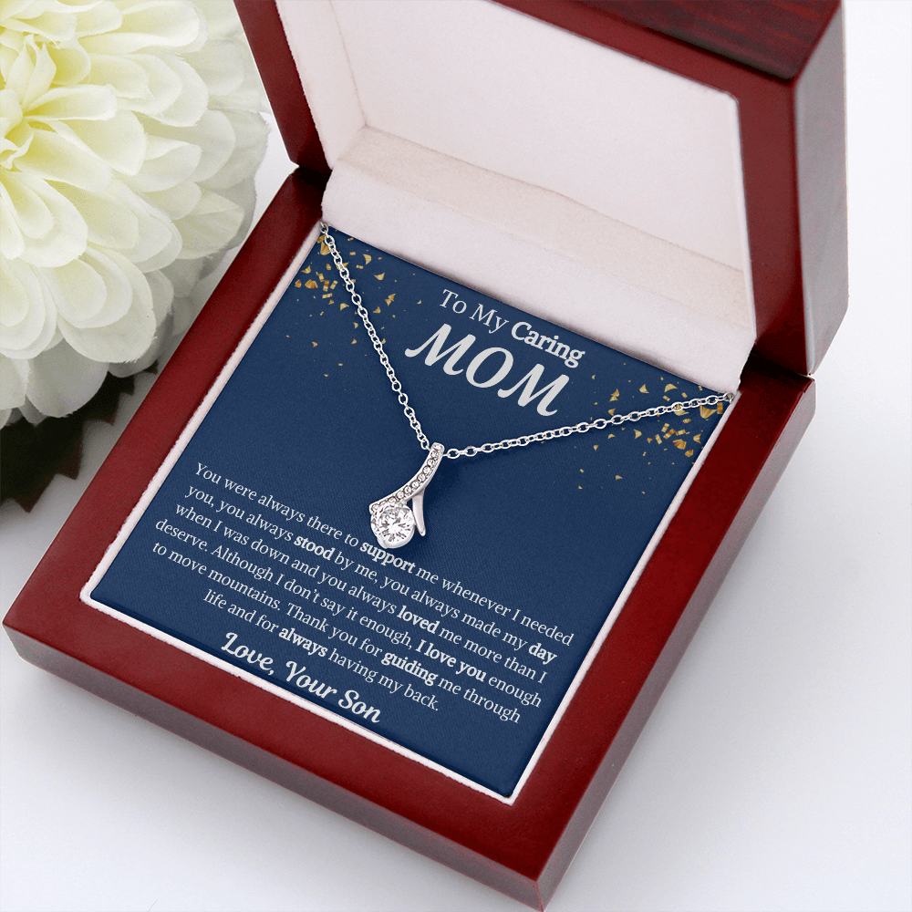 To My Caring Mom Ribbon Necklace from Son