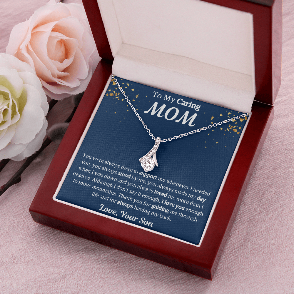 To My Caring Mom Ribbon Necklace from Son