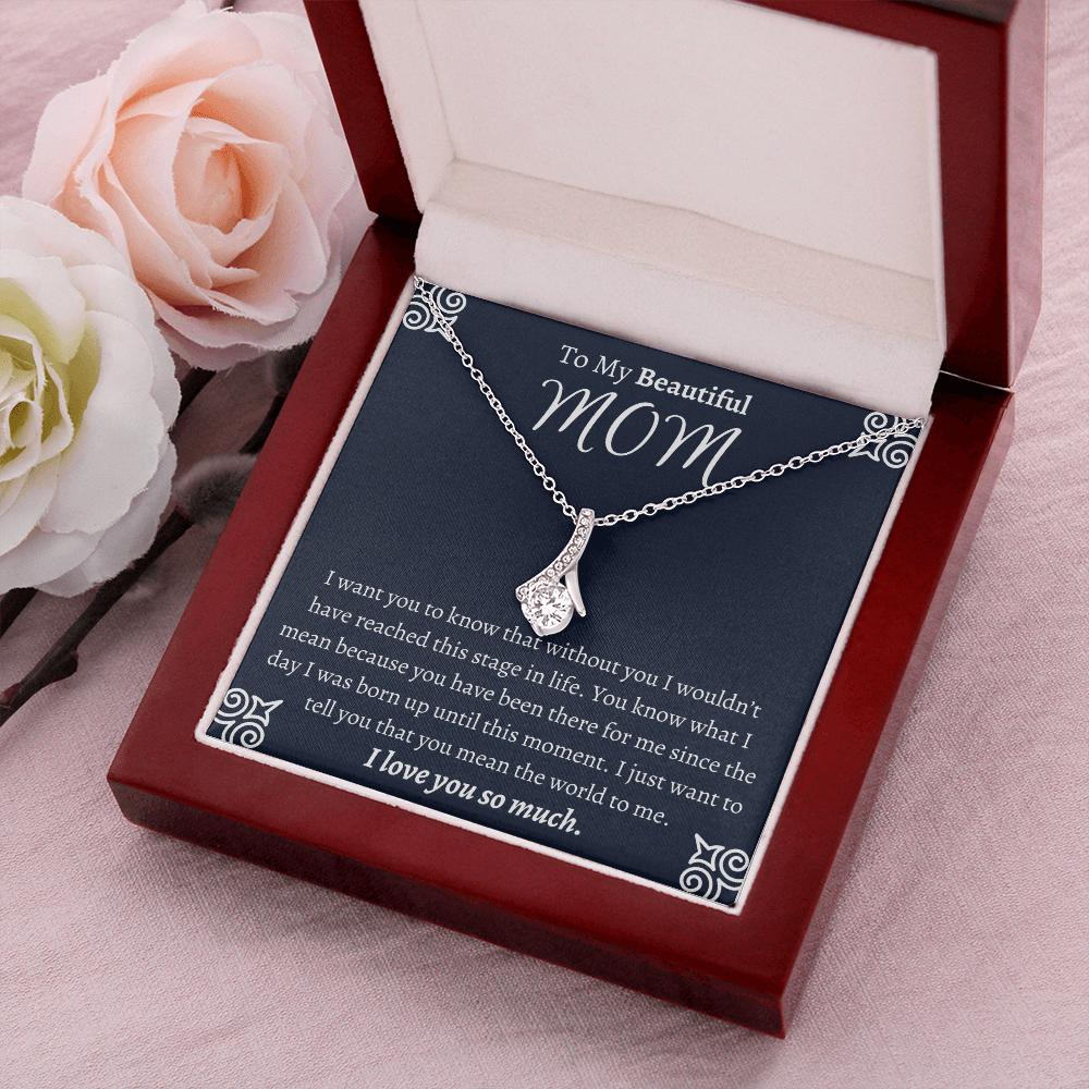 To My Beautiful Mom Ribbon Necklace