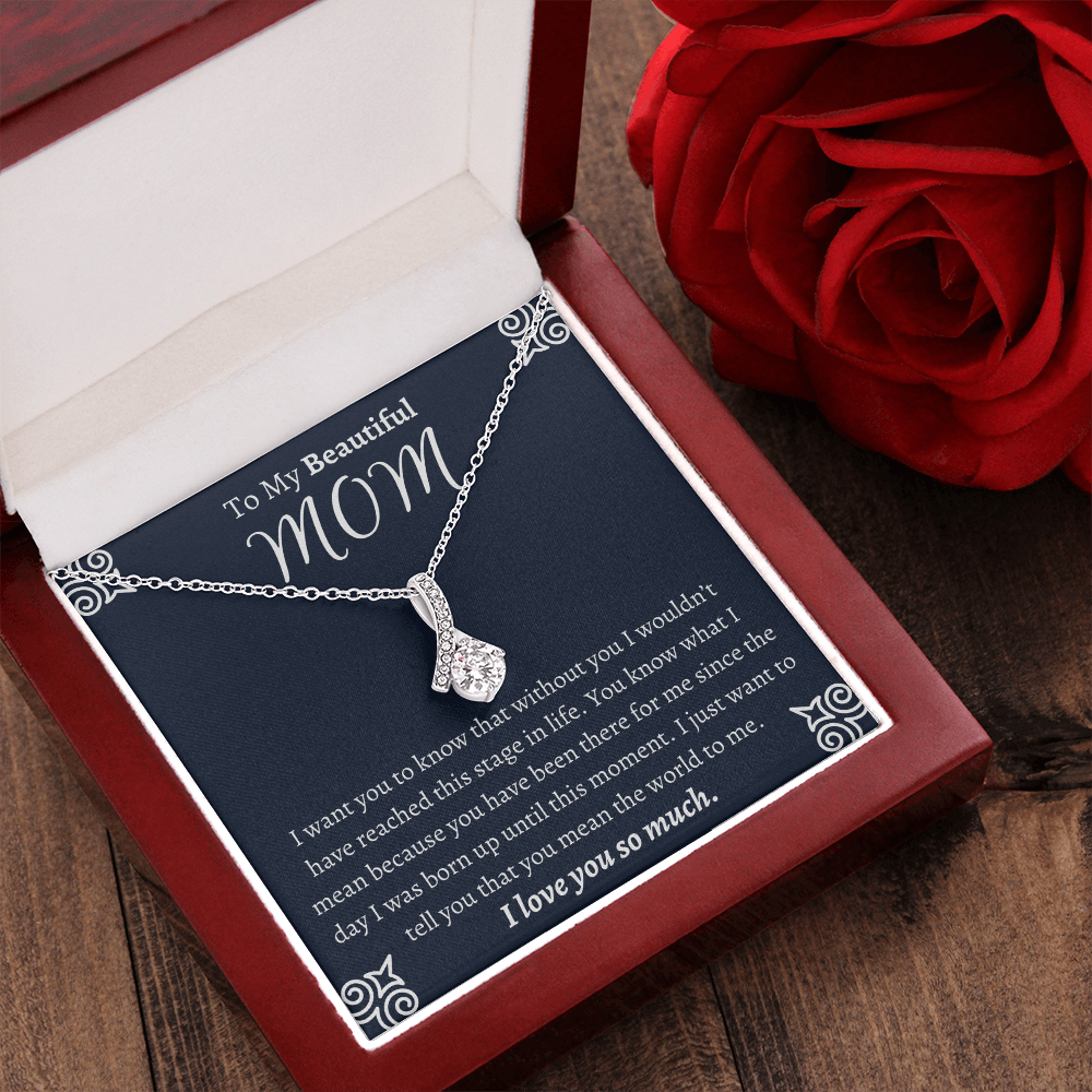 To My Beautiful Mom Ribbon Necklace