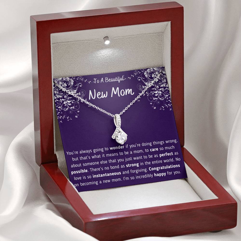 To A Beautiful New Mom Ribbon Necklace