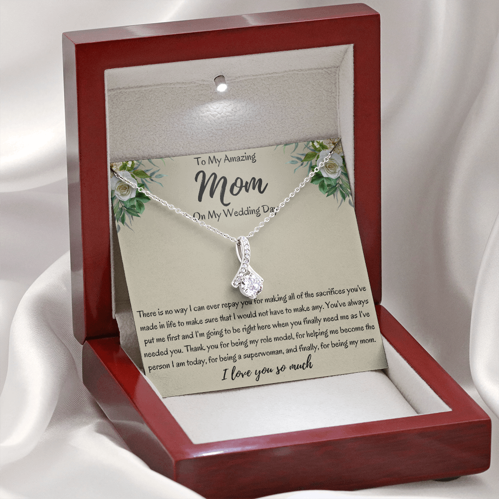 To My Amazing Mom On My Wedding Day Ribbon Necklace