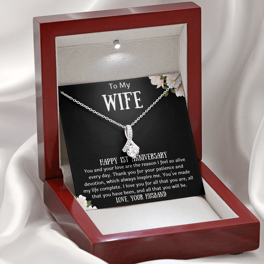 To My Wife 1st Anniversary Ribbon Necklace