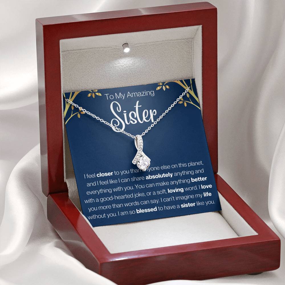 To My Amazing Sister Petite Ribbon Necklace