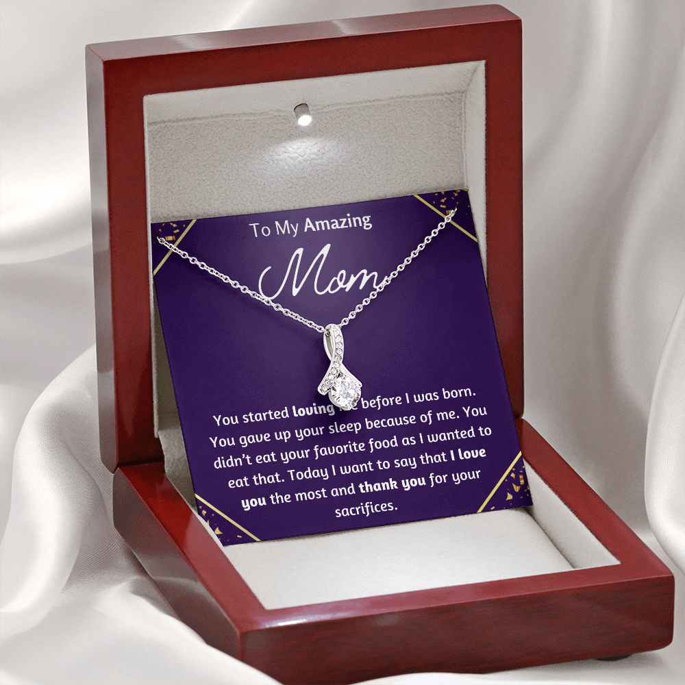 To My Amazing Mom Petite Ribbon Necklace