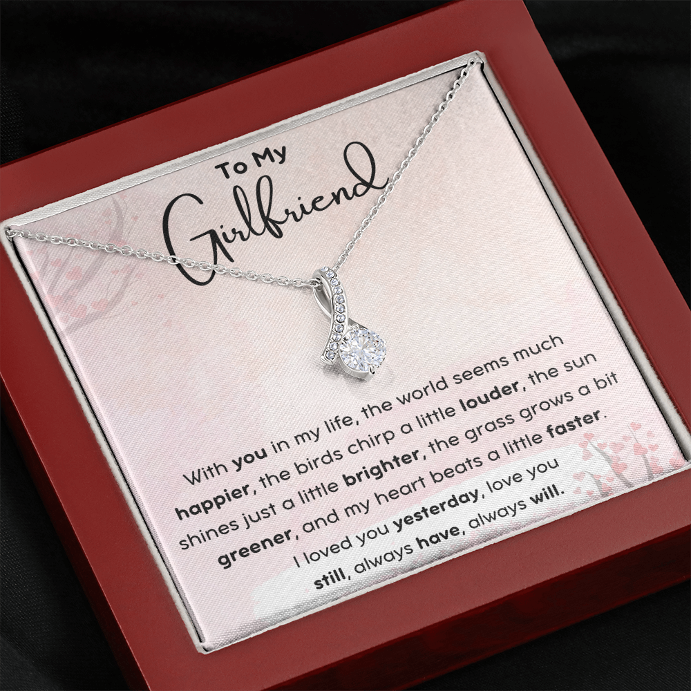 To My Girlfriend Pink Ribbon Necklace