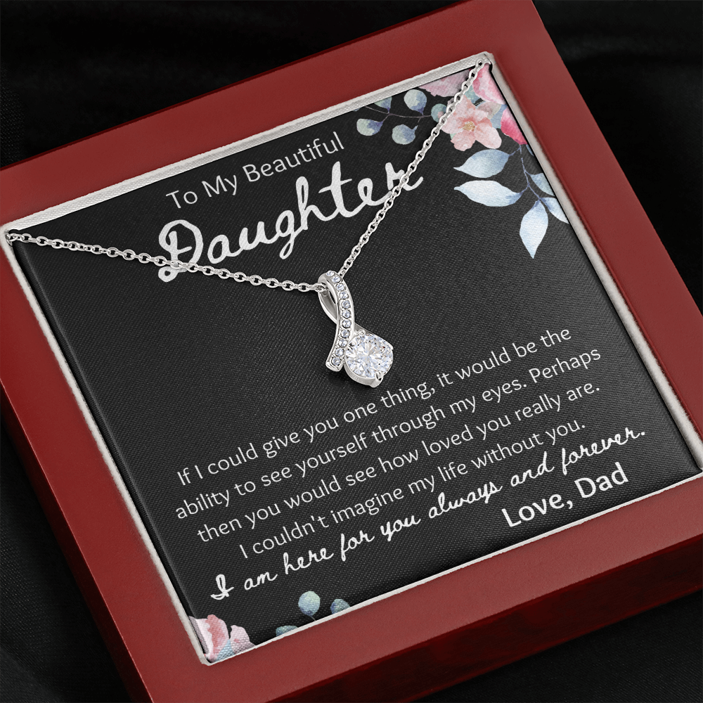 To My Beautiful Daughter Petite Ribbon Necklace