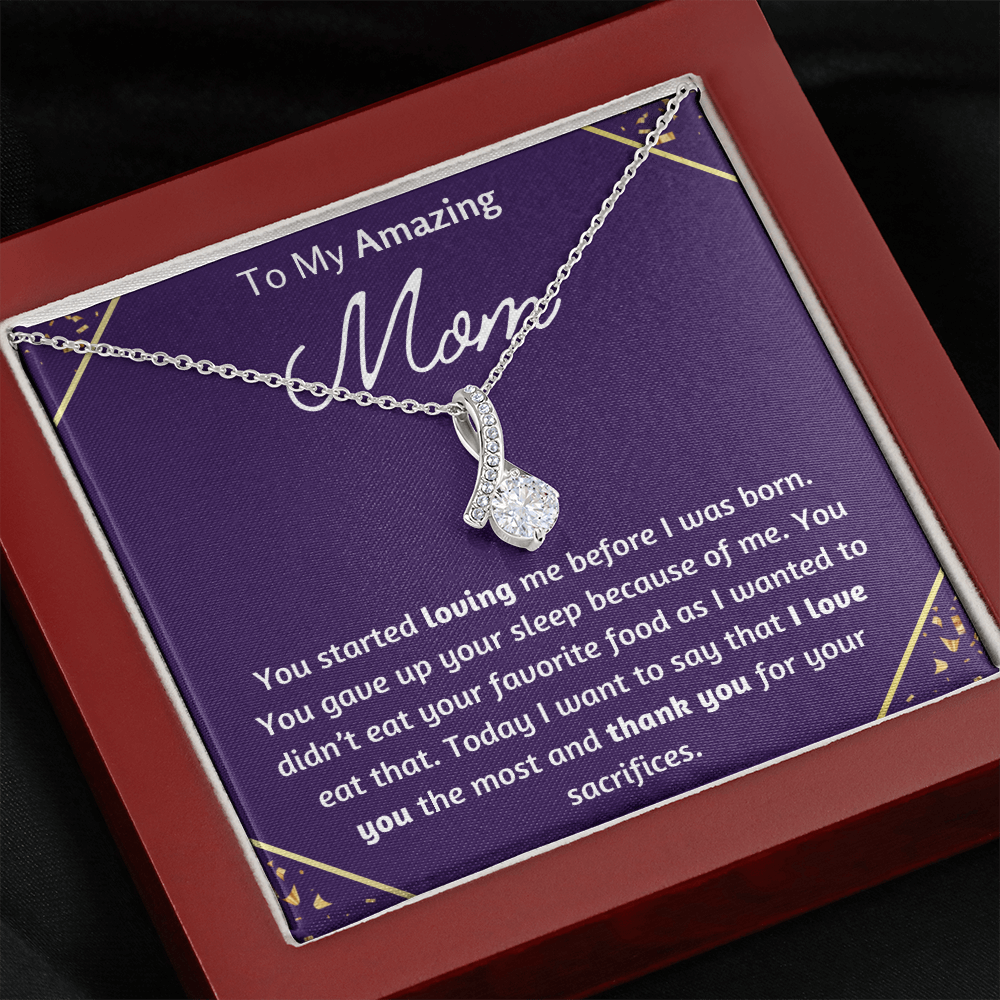 To My Amazing Mom Petite Ribbon Necklace