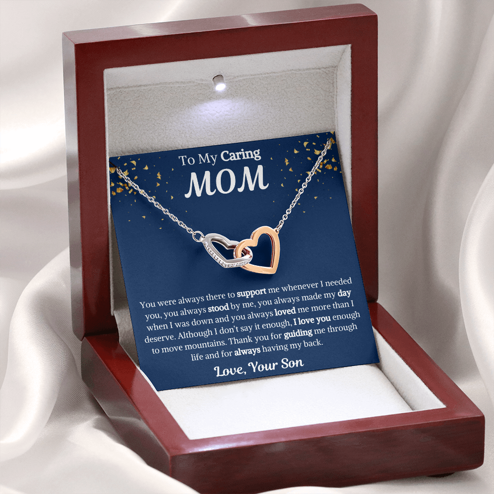 To My Caring Mom Interlocking Hearts Necklace from Son