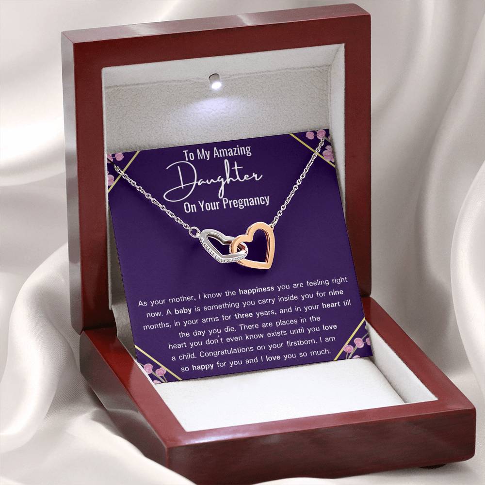 To My Amazing Daughter On Your Pregnancy Interlocking Hearts Necklace