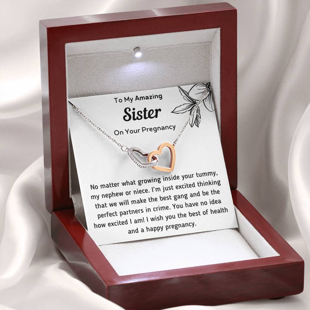 To My Amazing Sister on Your Pregnancy Interlocking Hearts Necklace