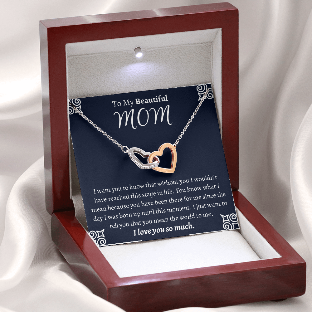 To My Beautiful Mom Interlocking Hearts Necklace