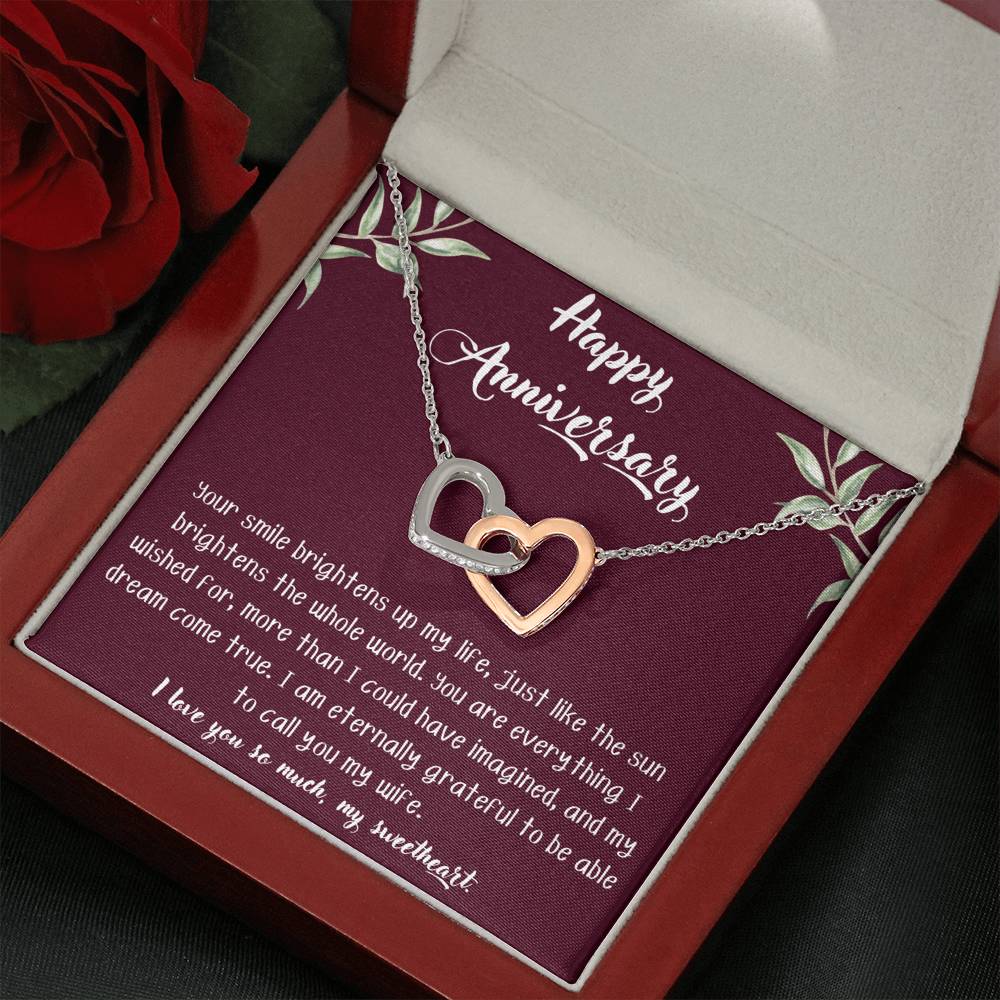 Happy Anniversary to Wife Interlocking Hearts Necklace