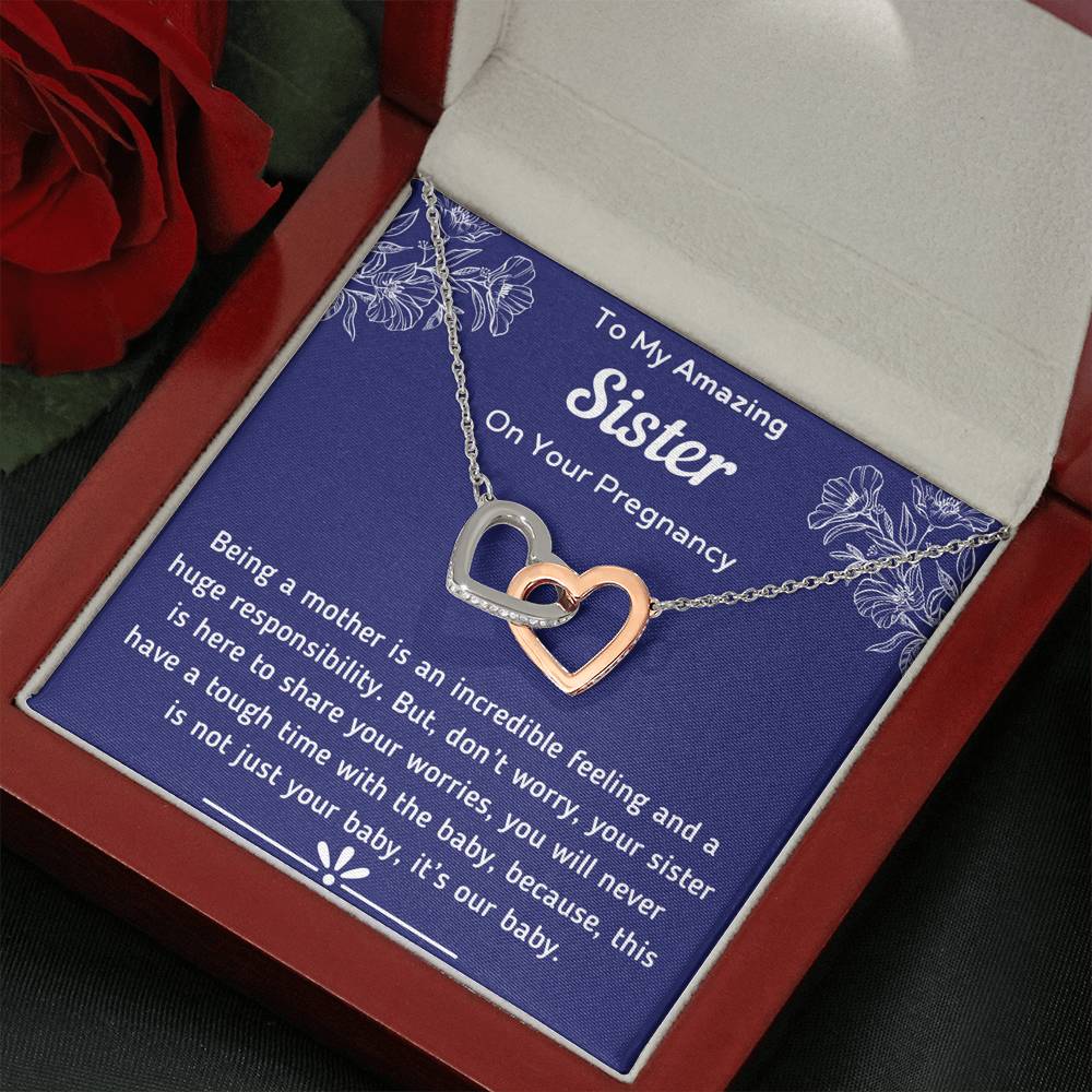 To My Amazing Sister Pregnancy Interlocking Hearts Necklace