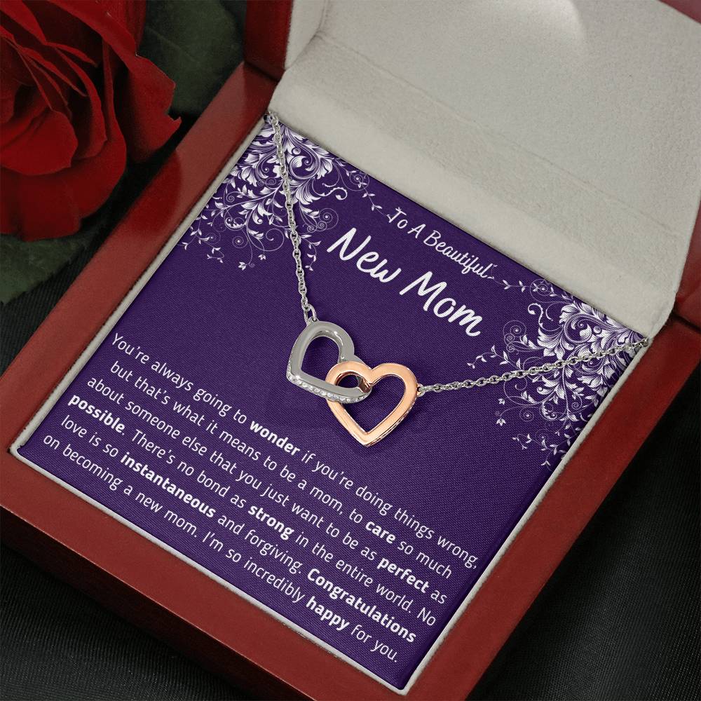 To A Beautiful New Mom Interlocking Hearts Necklace