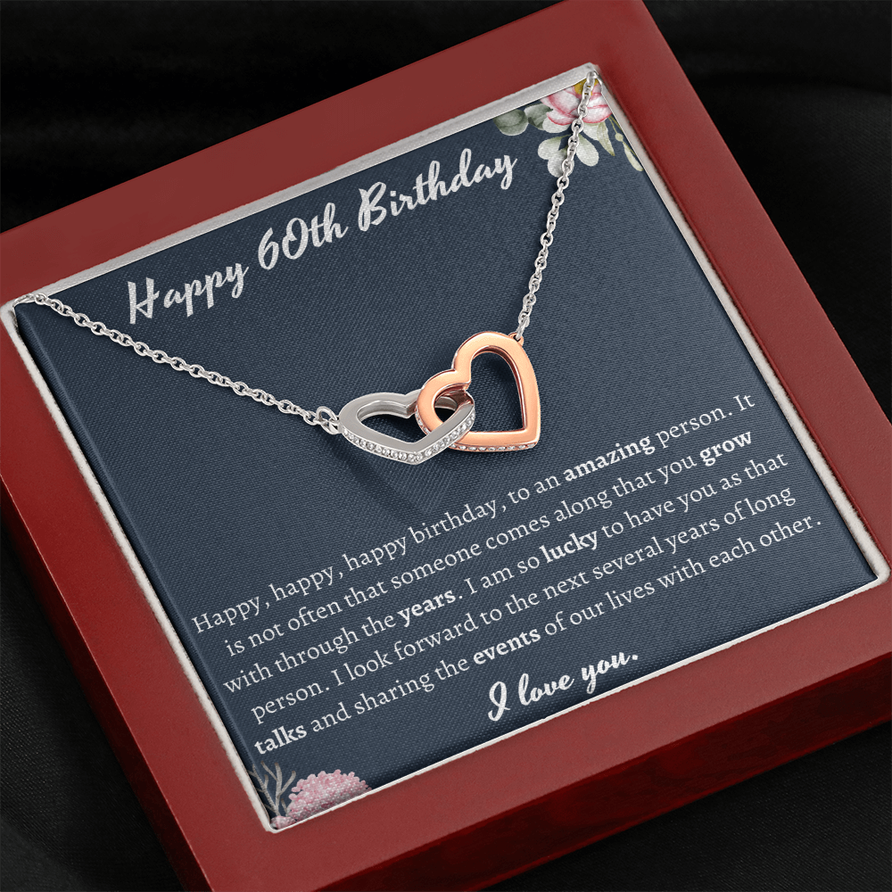 Happy 60th Birthday Interlocking Hearts Necklace