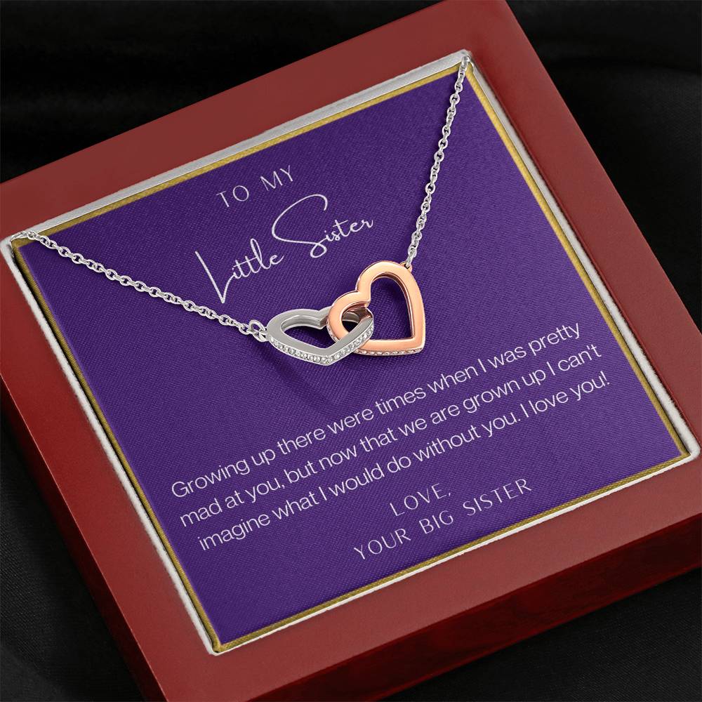 To My Little Sister Interlocking Hearts Necklace