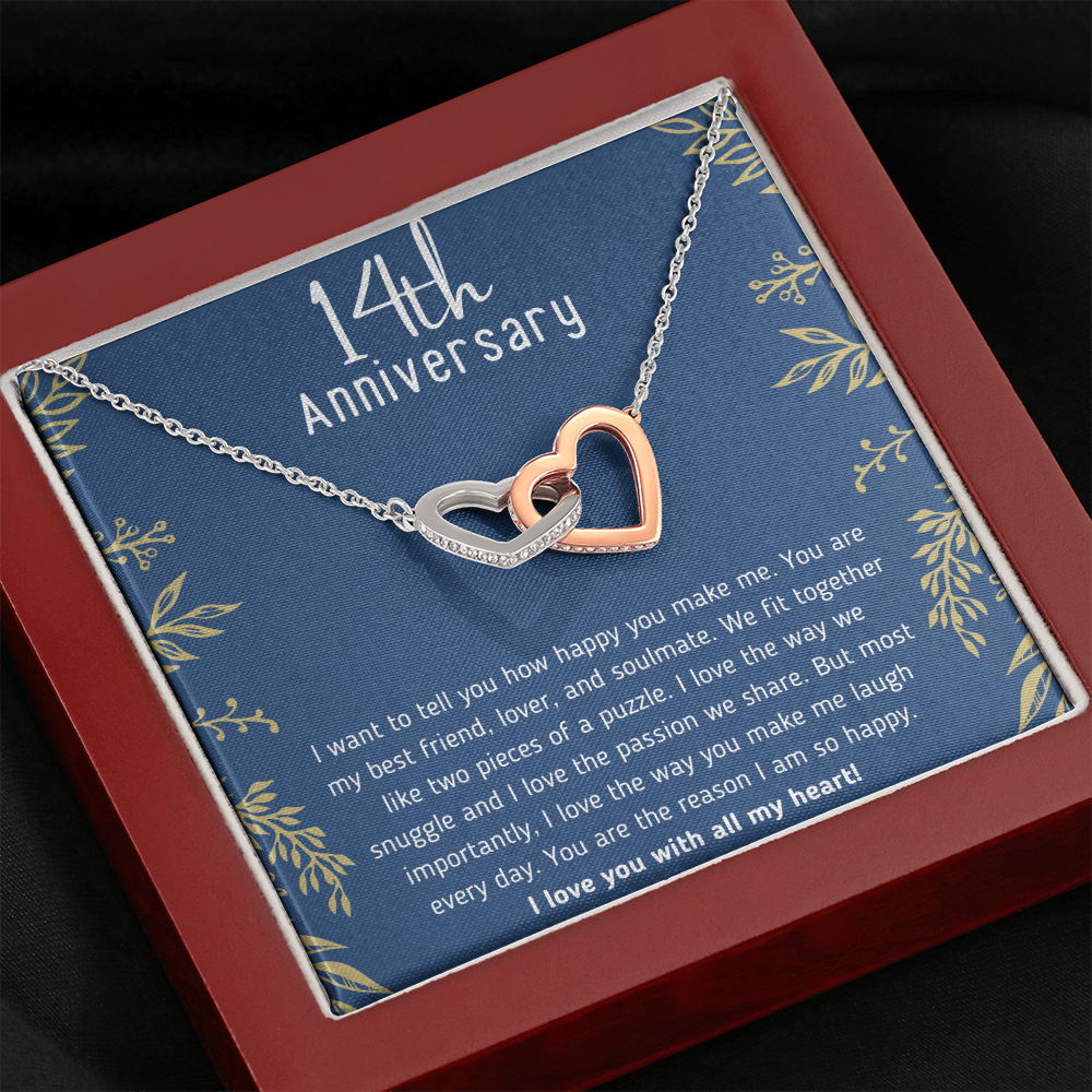 Happy 14th Anniversary Interlocking Hearts Necklace