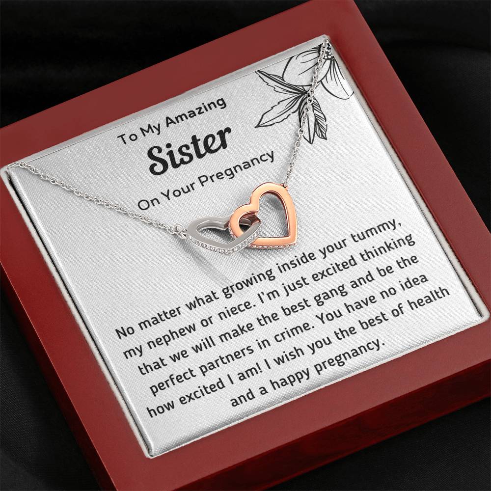 To My Amazing Sister on Your Pregnancy Interlocking Hearts Necklace