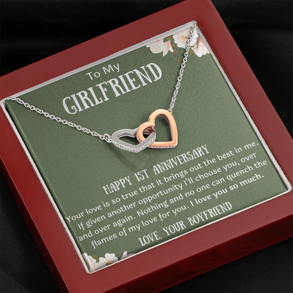 Happy 1st Anniversary To My Girlfriend from Boyfriend Interlocking Hearts Necklace