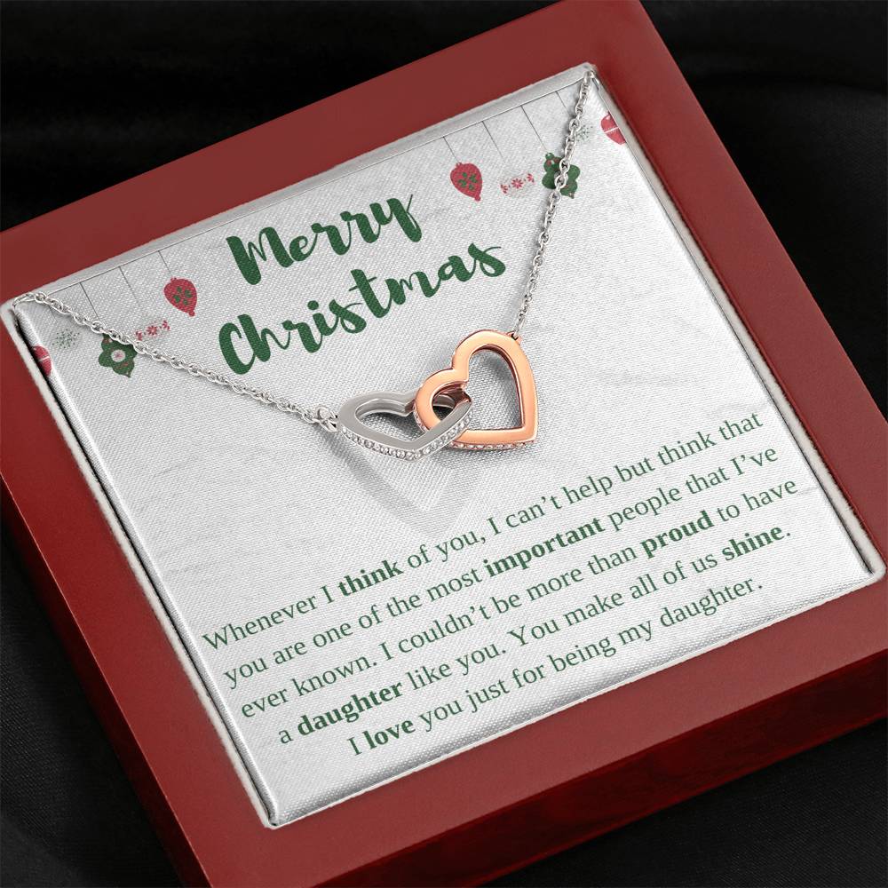 Merry Christmas Interlocking Hearts Daughter Necklace