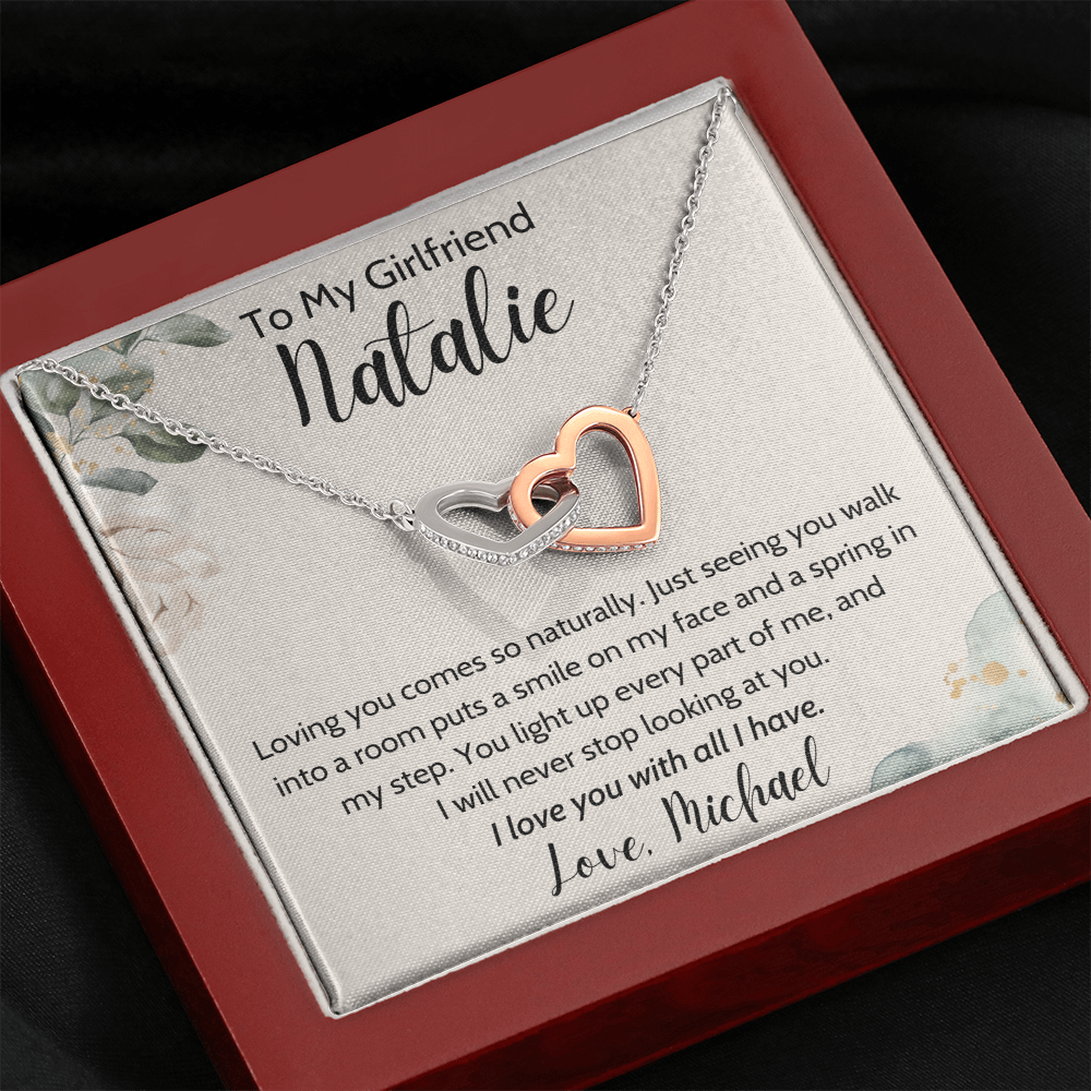 Personalized To My Girlfriend Interlocking Hearts Necklace