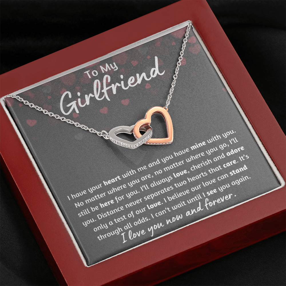 To My Girlfriend Heart Interlocking Hearts Necklace