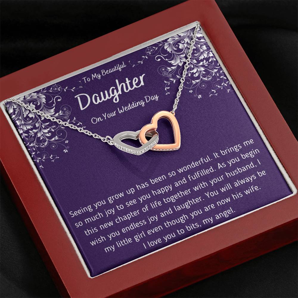 To My Beautiful Daughter on Your Wedding Day Interlocking Hearts Necklace