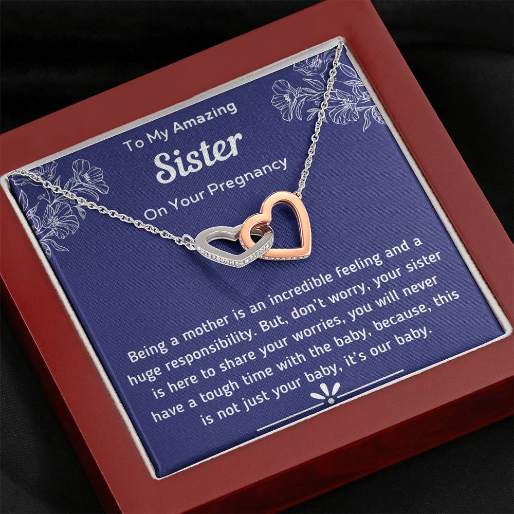 To My Amazing Sister Pregnancy Interlocking Hearts Necklace