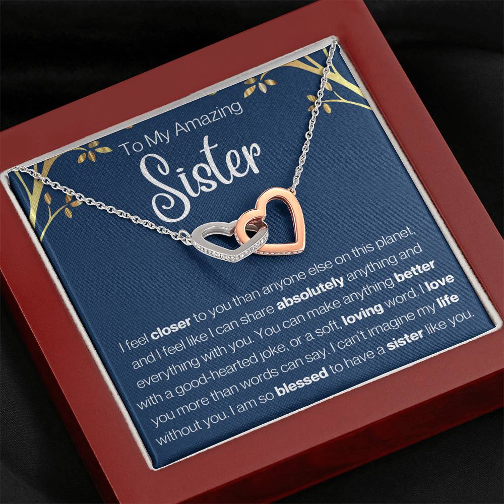 To My Amazing Sister Interlocking Hearts Necklace